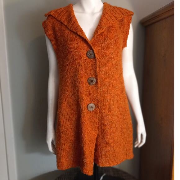 Chico’s Orange Speckled Wool Blend Sleeveless Longline Knit Sweater Vest Size L - Picture 1 of 9
